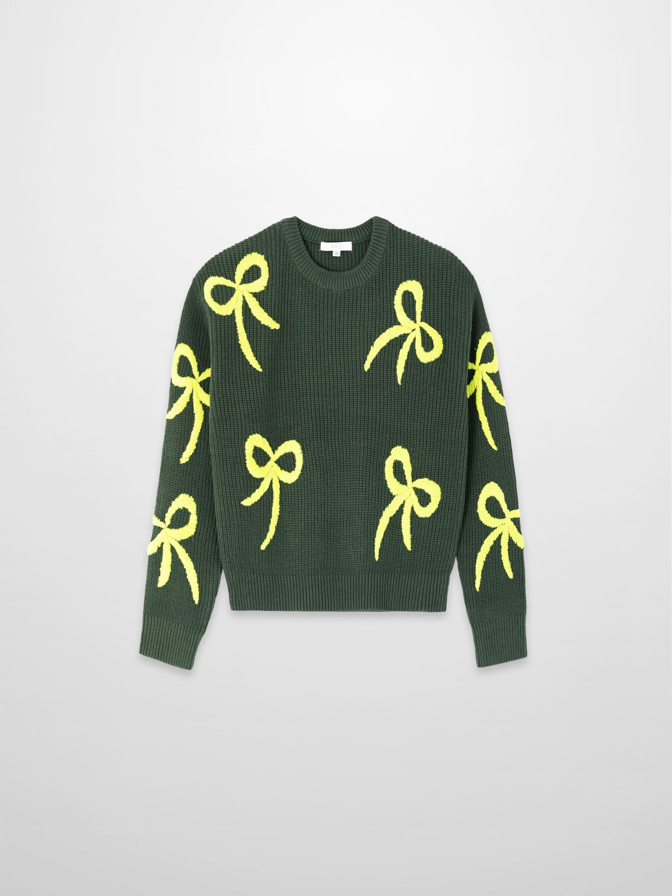 Bow Ribbon Sweater in Green/Lime - Cozy Knit with Elegant Detail
