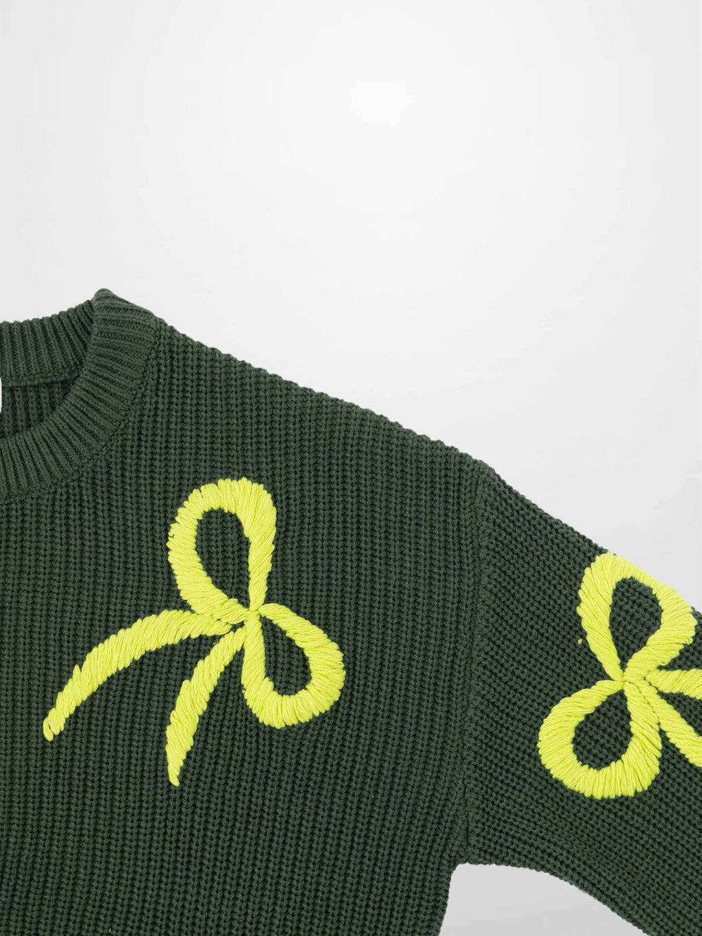 Bow Ribbon Sweater in Green/Lime - Cozy Knit with Elegant Detail
