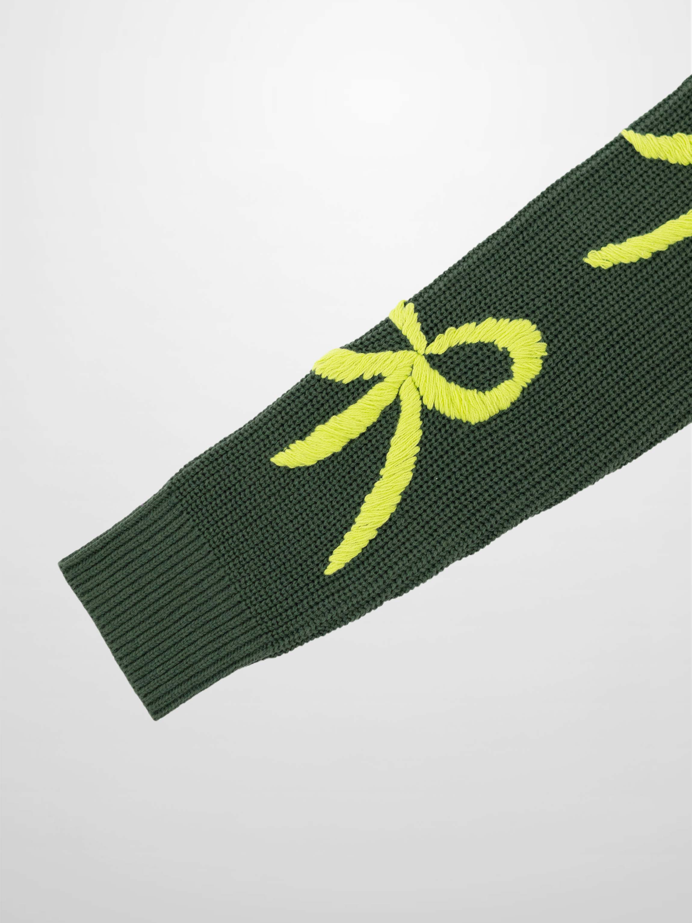 Bow Ribbon Sweater in Green/Lime - Cozy Knit with Elegant Detail