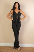 CAPELLA Split Front Backless Halter Top & Flare Pants Set - Two Piece Outfit