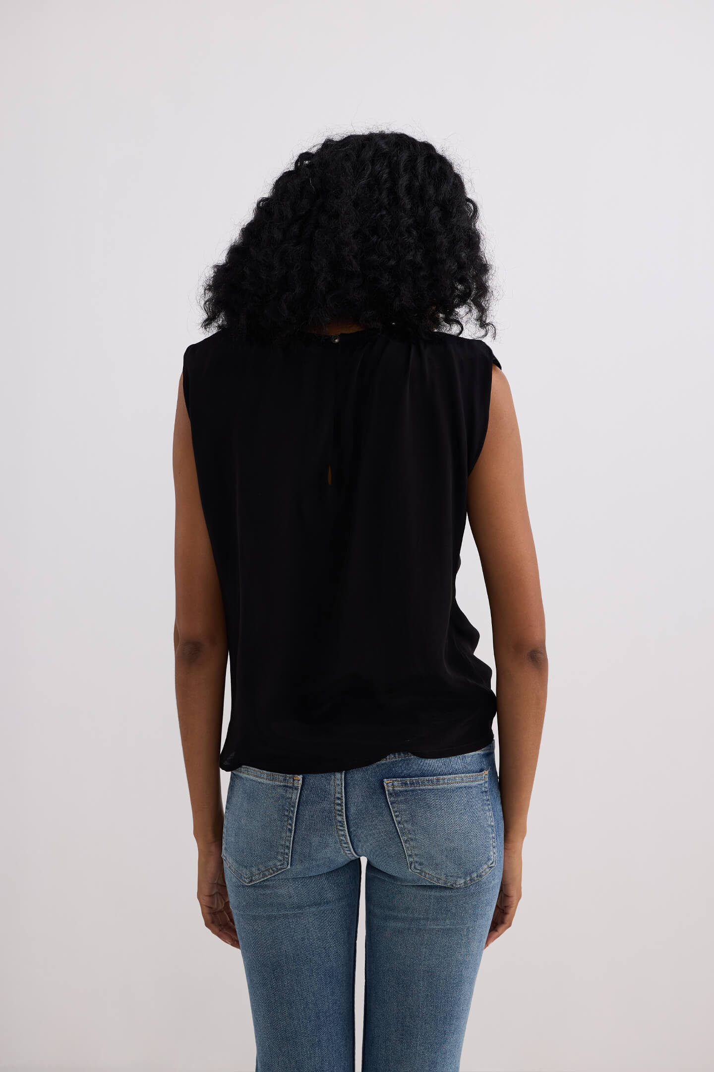 The Knot-so-Basic Top in Black - Bemberg Crepe Front Knot Blouse