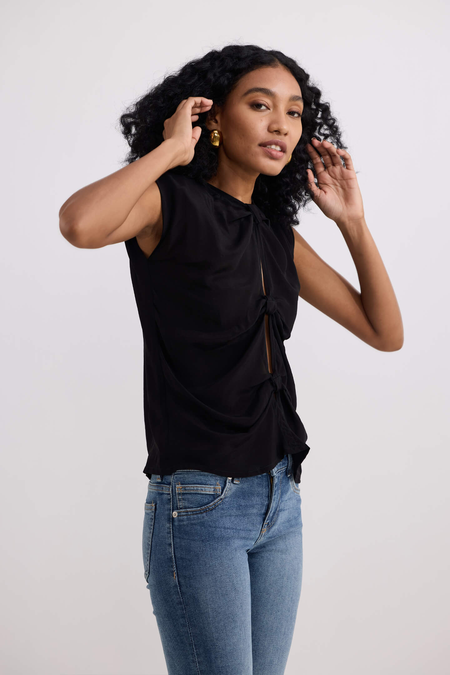 The Knot-so-Basic Top in Black - Bemberg Crepe Front Knot Blouse