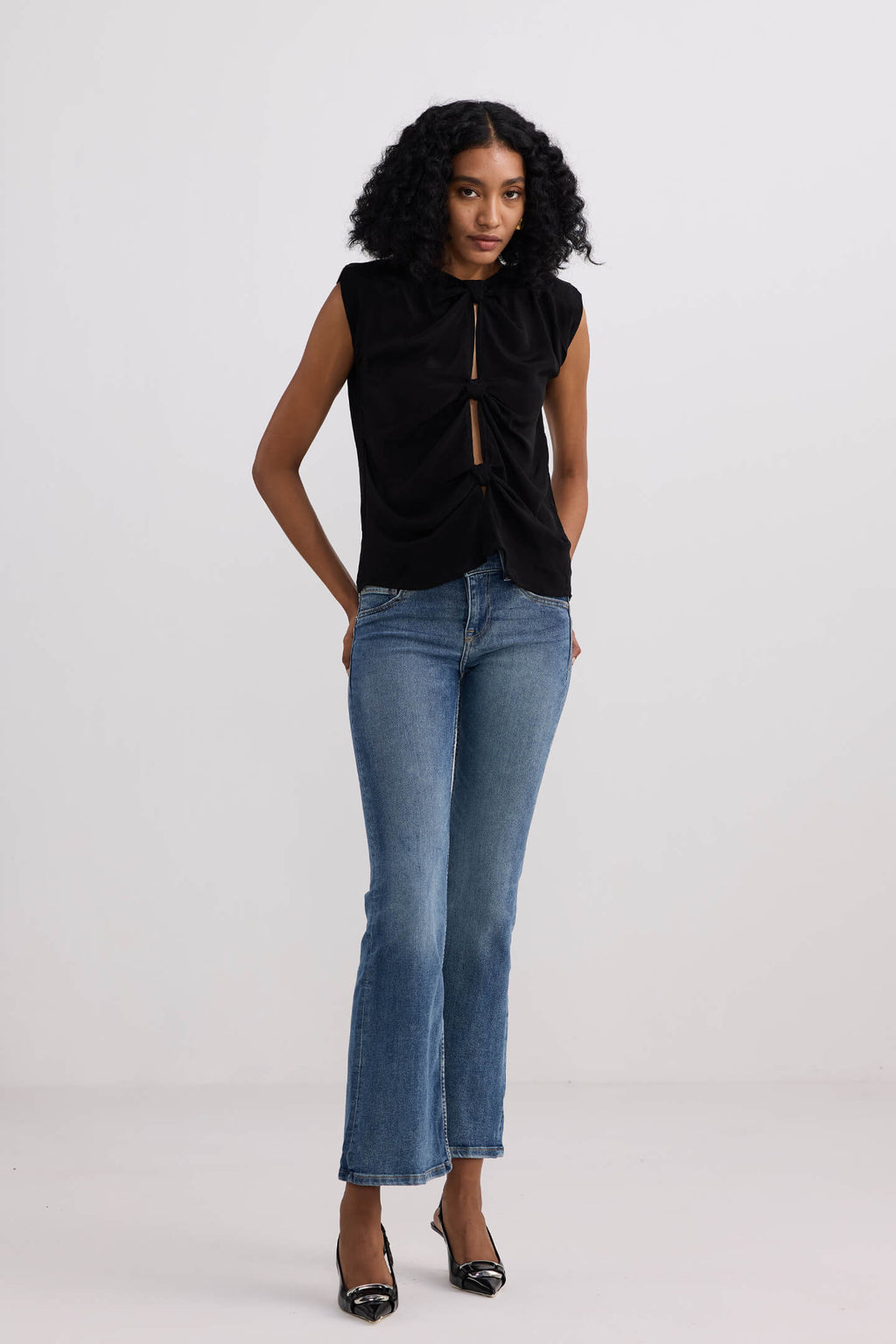 The Knot-so-Basic Top in Black - Bemberg Crepe Front Knot Blouse