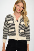 Knit Open Front Mini Cardigan with Buttons - Cropped Sweater